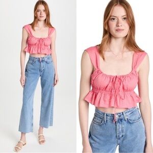 NWT CIAO LUCIA Ruffled Cropped Top Pink Sz L